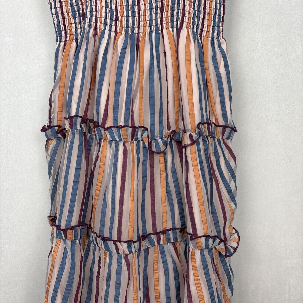 Tularosa Revolve Ingrid Dress M Colorful Striped Ruffled Smocked Fit and Flare - Picture 4 of 12